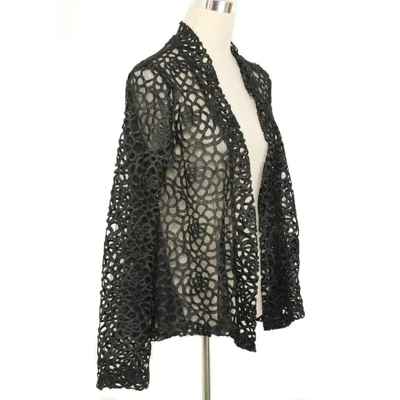 DOLCE CABO Black Mesh & Floral Open Front Topper Duster Jacket Size M - Picture 2 of 4